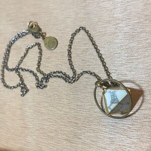 Larissa Loden Geometric Marble Stone Within Circle Necklace Gold Tone VTG 18”